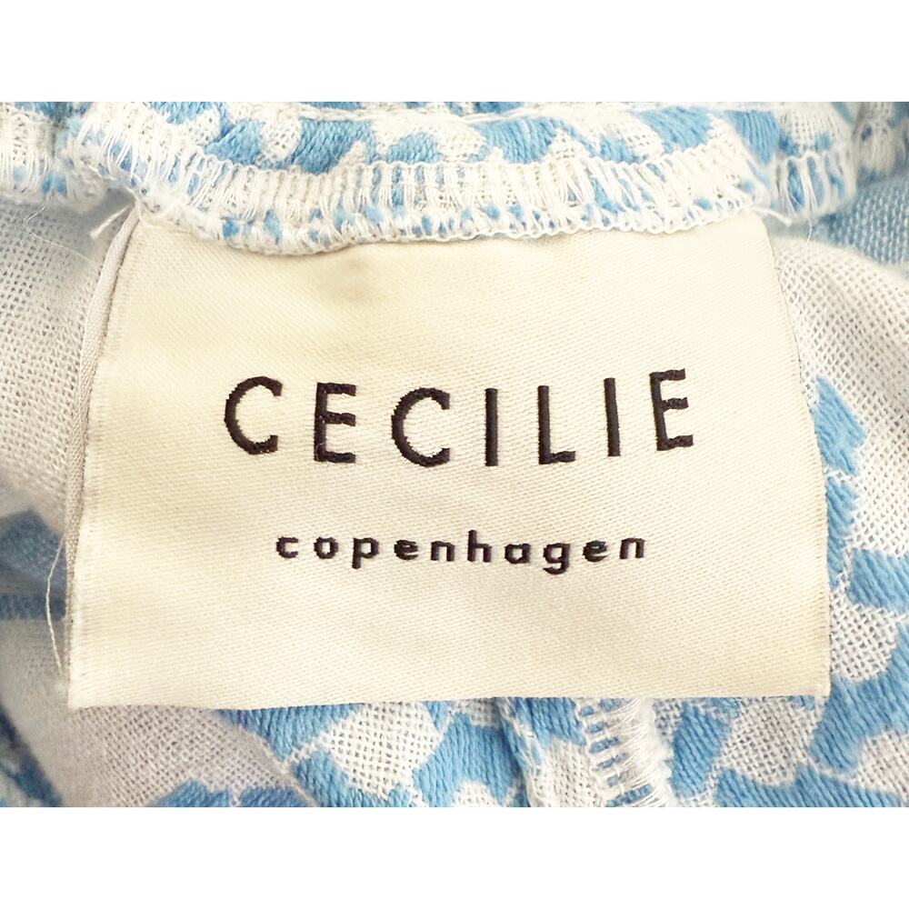 Cecilie Copenhagen Women's Teresa Cotton Shorts Resort Smocked Waist Blue White - Picture 8 of 11